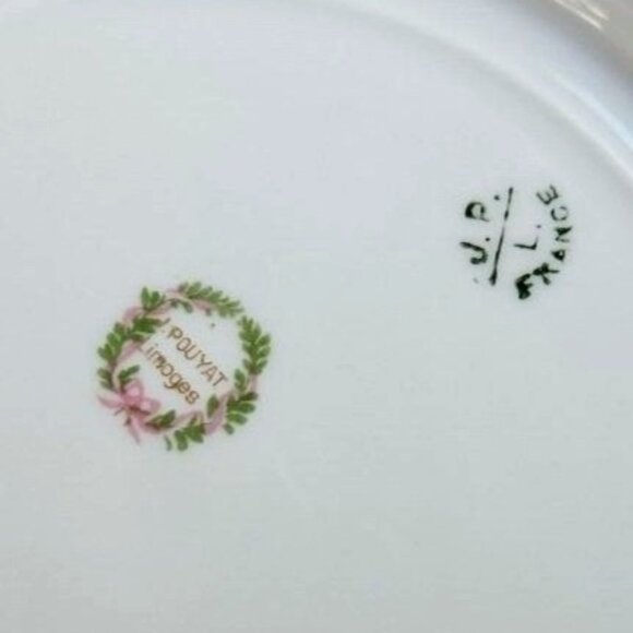 Antique Pouyat Limoges France Salad Plates Set of 4 – Floral Gold Green Rim - Picture 3 of 9